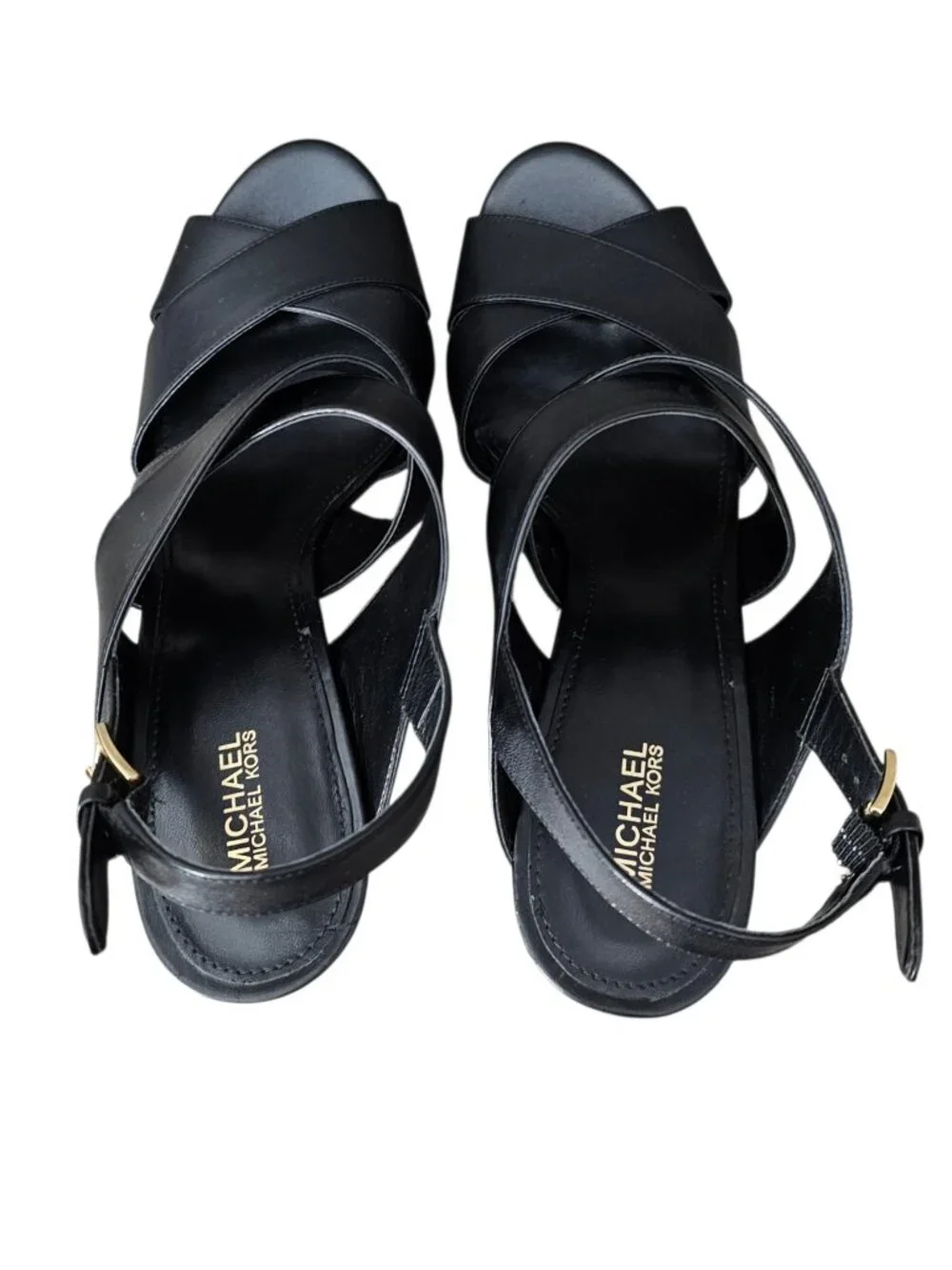Michael Kors Dana Leather Crisscross Platform Wedge Sandals New COA Black 8.5M